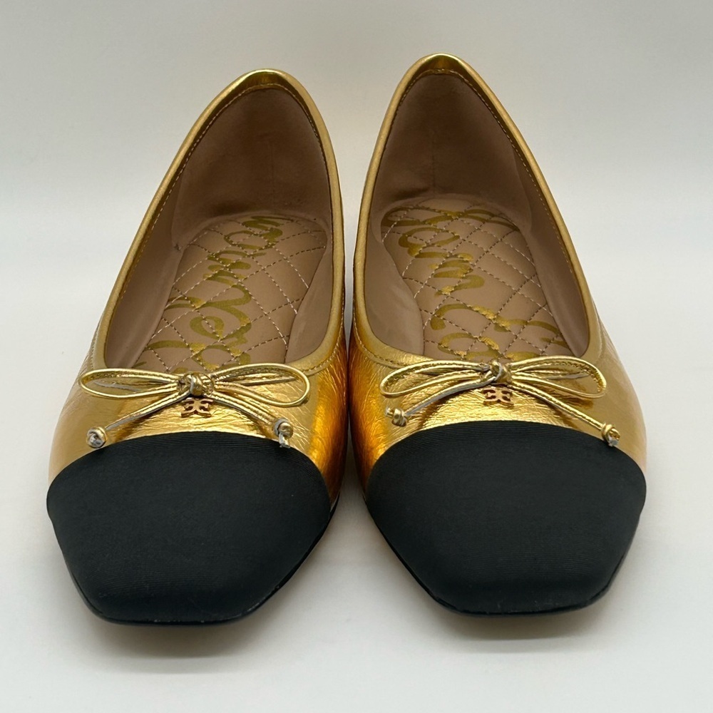 Sam Edelman Marley Gold Black Cap Toe Ballet Flats Women’s Size 7.5M Leather NIB - Picture 6 of 10